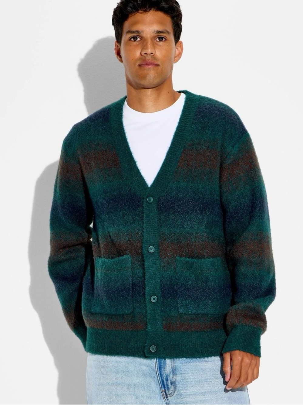 Men's Long Sleeve Cardigan Sweater  Original Use Dark Teal Medium Grunge Indy
